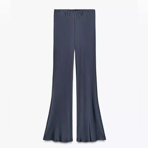 Navy Satin Wide-Leg Pant